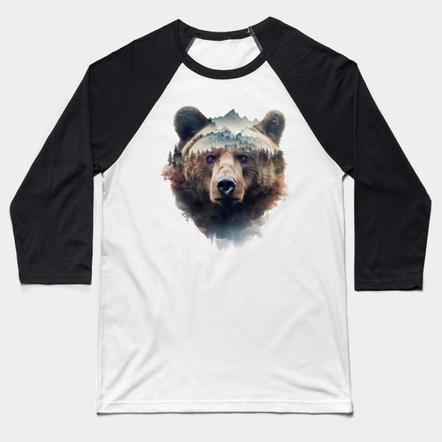 Double Exposure Grizzly Baseball T-Shirt by The Art Mage